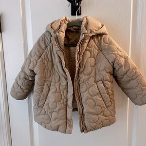 Zara kids, water resistant, Sherpa lined coat, beige. 2-3 years.